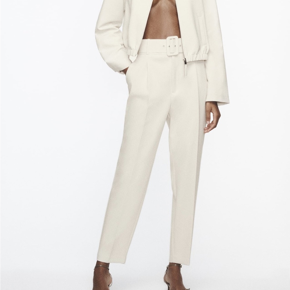 Zara pants with fabric covered belt size M